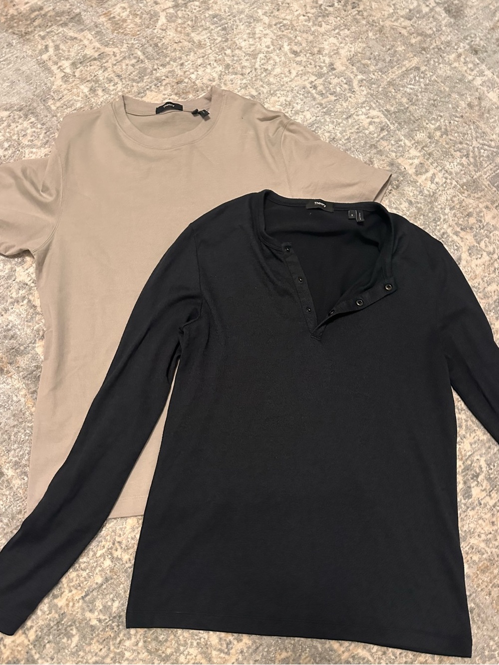 Theory Black Henley with Taupe Tee